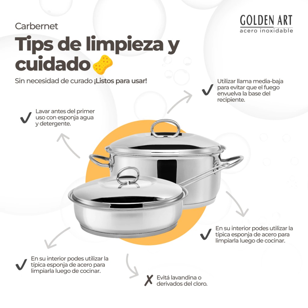 Consejos de limpieza y cuidado para cacerolas Golden Art de triple fondo